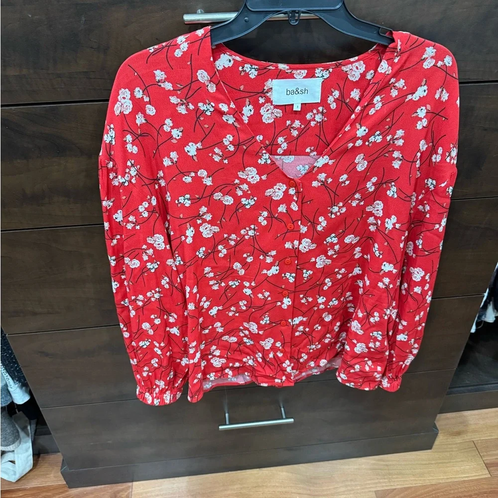 ba&sh Red Ruched Long Sleeve Blouse - Picture 2 of 9